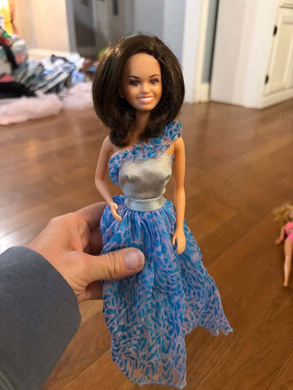 Vintage Marie Osmond Celebrity Doll Brunette Blue Silver Formal Gown Collectible